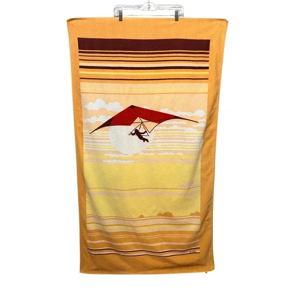 Vintage CSC Hang Glider Sunset Beach Towel Retro 70s 80s Orange Yellow Striped‎
