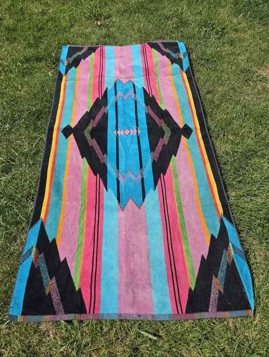 VTG Royal Terry Beach Towel Southwestern Aztec Pastel Pink Teal Geometric