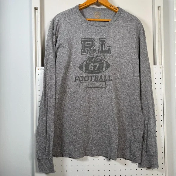 Polo Ralph lauren‎ Football Shirt Men's Medium Gray Crew Neck Graphic Print