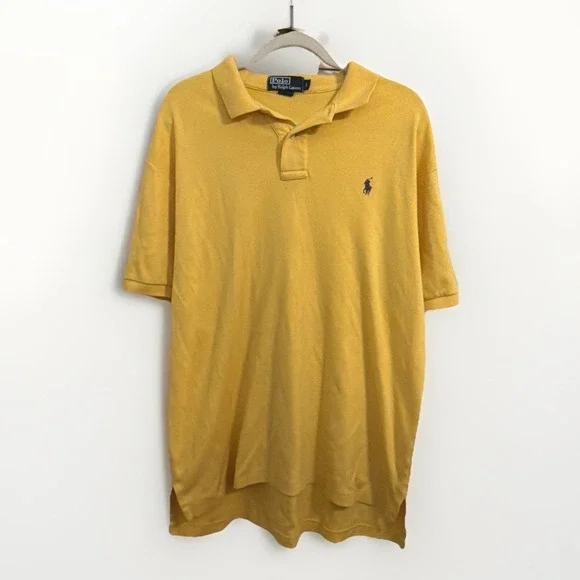 Polo Ralph Lauren Golf Shirt Mens Yellow Short Sleeve Purple Horse Cotton Sz L