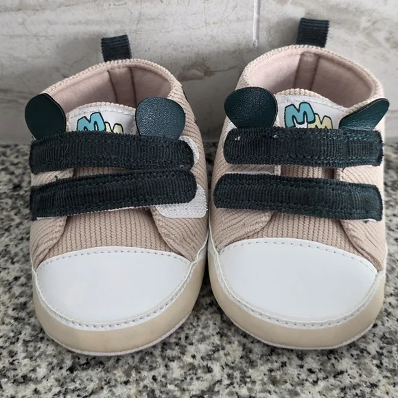 NWOT Primark Disney Baby Mickey Mouse Ears Shoes Beige Green 9-12 Months