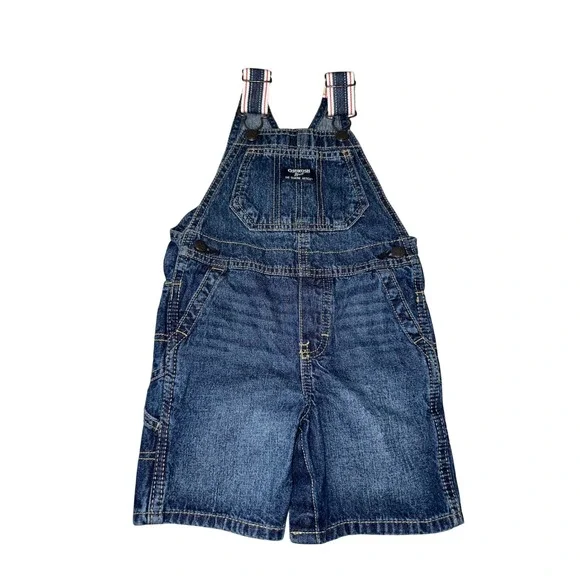 Osh Kosh B'Gosh Denim Short Overalls Size 24 Months Button Legs Patriotic Colors