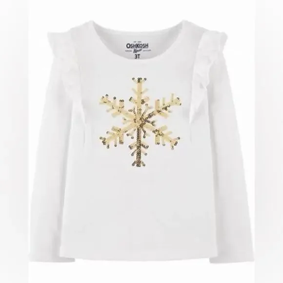 Oshkosh Bgosh Gold Sequined Snowflake Long Sleeve Top
