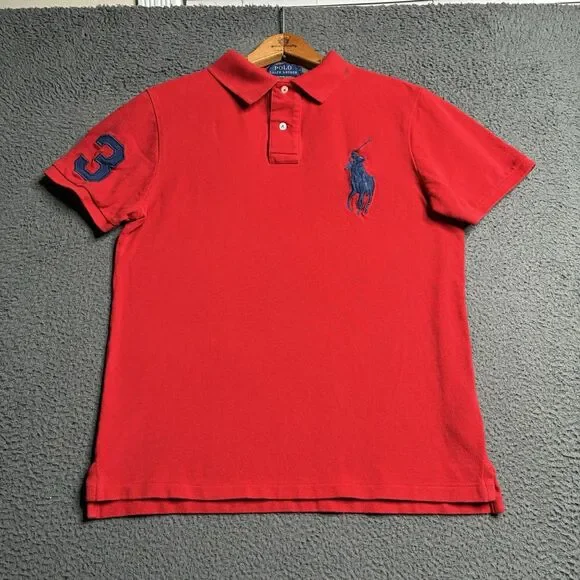 Polo Ralph Lauren Men Custom Slim Fit Polo Shirt Big Pony Logo Medium Red S/S