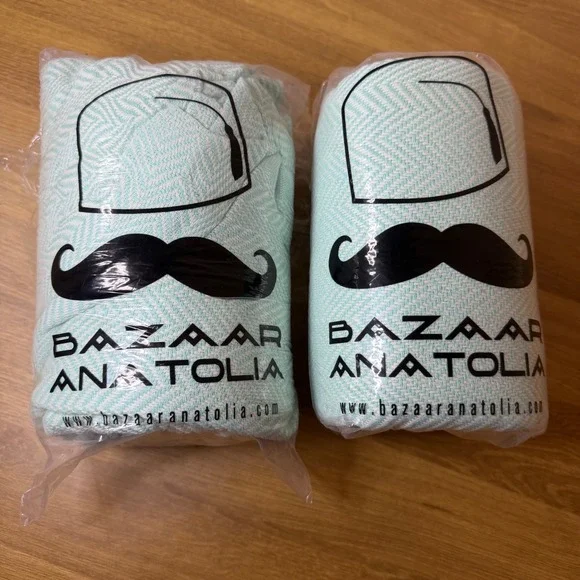 Bazaar Anatolia Turkish Cotton Beach Towels Mint Green Herringbone Set/2 38x72