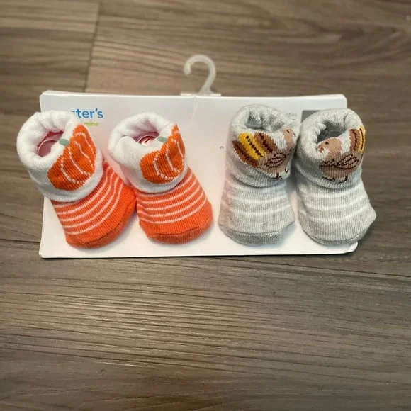 Carter's Pumpkin and Turkey Baby Booties set of 2 -NWT