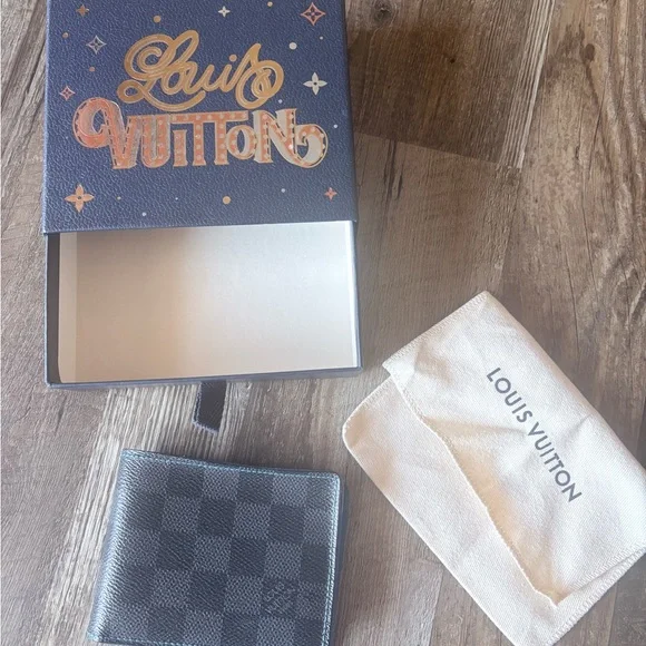 Men’s Louis Vuitton LV Graphite Damier Card Holder•Wallet w/Box + Dustbag