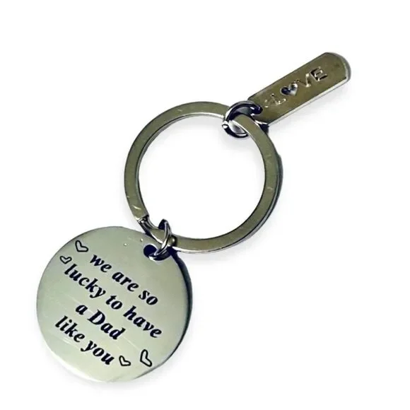 Fathers Day Sterling Silver Dad  Engraved Round Pendant “Love” Charm Keychain