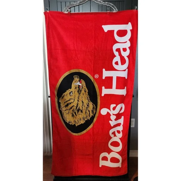Boar's Head Beach Towel Red Logo 100% Cotton Pool Summer Picnic NWOT