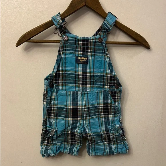 OshKosh B'gosh Teal and Black Plaid Kids Overalls 18 M