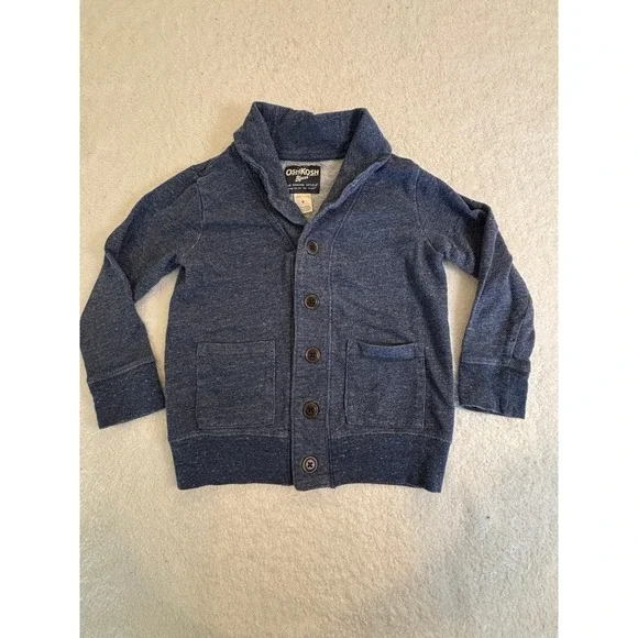 OshKosh Bgosh Boys Blue Heather Shawl‎ Collar Button Cardigan Sweater Size 6