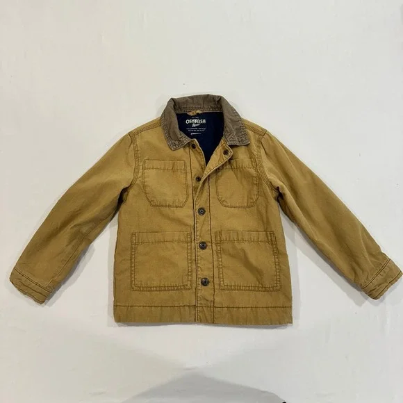 OshKosh B'gosh Canvas Barn Jacket Toddler 4T Brown Corduroy Collar | Workwear