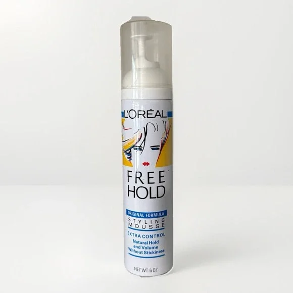RARE Vintage L'Oreal FREE HOLD Styling Mousse 6 oz – 1990s‎ Retro Hair Product
