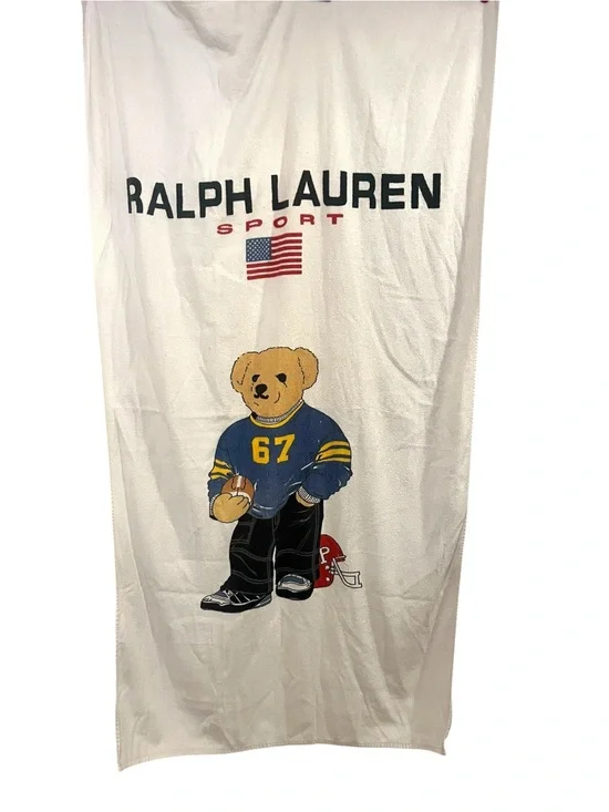 Vintage RALPH LAUREN POLO BEAR Beach Bath Towel Sports Football