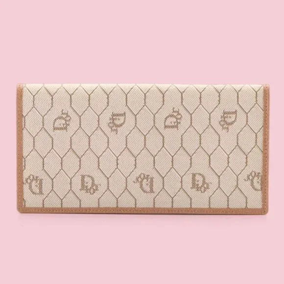 Dior Vintage Rare Honeycomb Monogram Leather Long Wallet