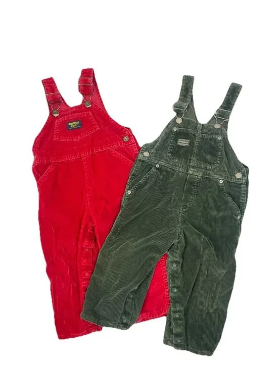 Vintage OshKosh B’Gosh Corduroy Overalls Lot Red Green Toddler 3T 4T 90s