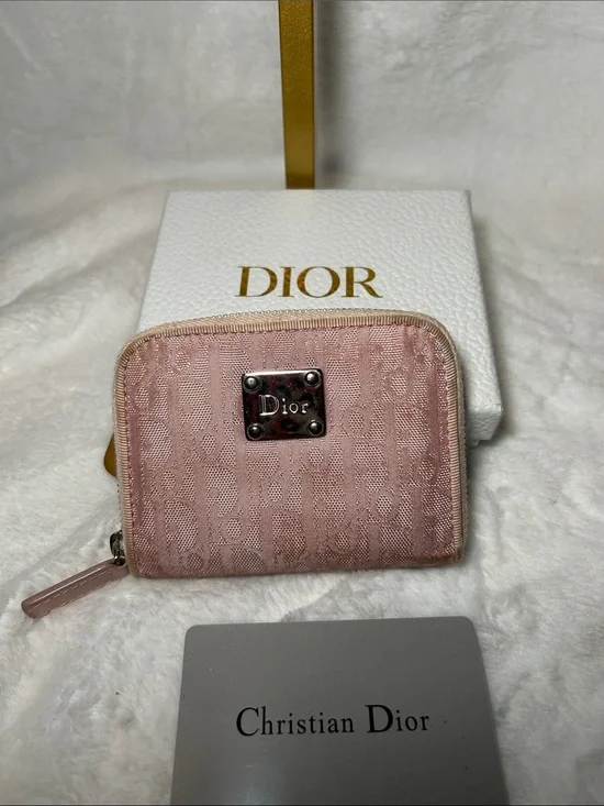 152. Dior Blush Pink Monogram Zip Compact Wallet