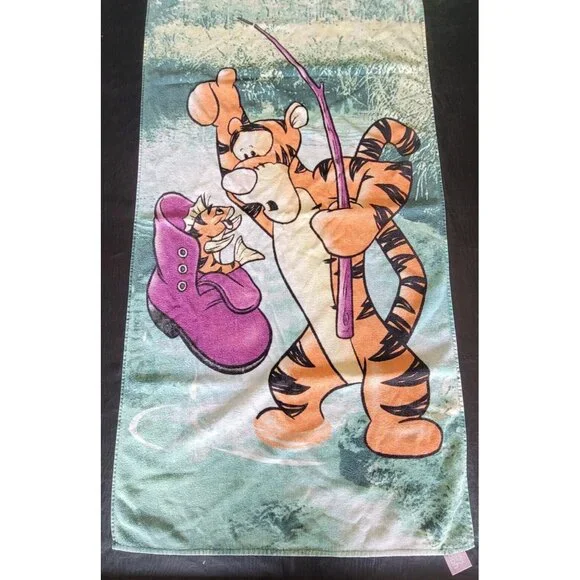 Disney‎ Tigger Beach Towel Kids Green Vintage Fishing 30x54 Cotton