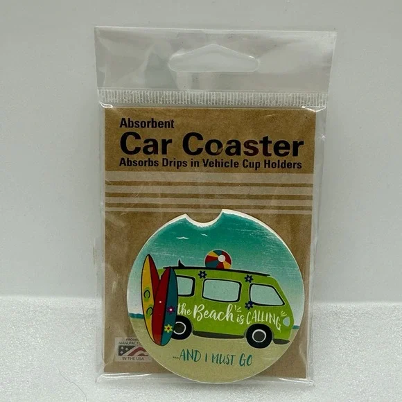CounterArt The Beach Is Calling And I Must Go Absorbent Stoneware Car Coaster