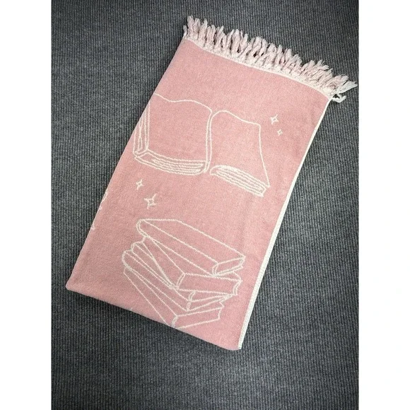 BOOK Themed Beach Towel Large 3 X 5 ' Fringe Laying Out Outdoor Reading Picnic