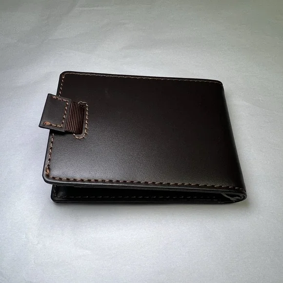 JAT Men's Wallet Retractable Card Brown Leather‎ Style Money Clip Stitched