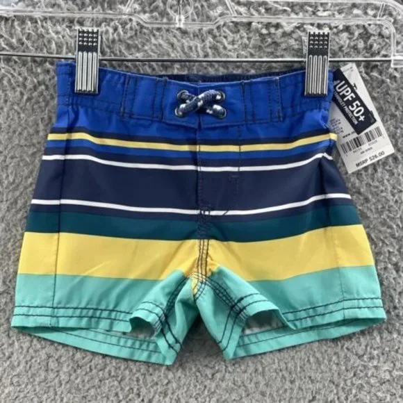 Oshkosh B'gosh Swim Trunks Baby Boys Size 3 Months‎ Blue Striped Swim Shorts 3M