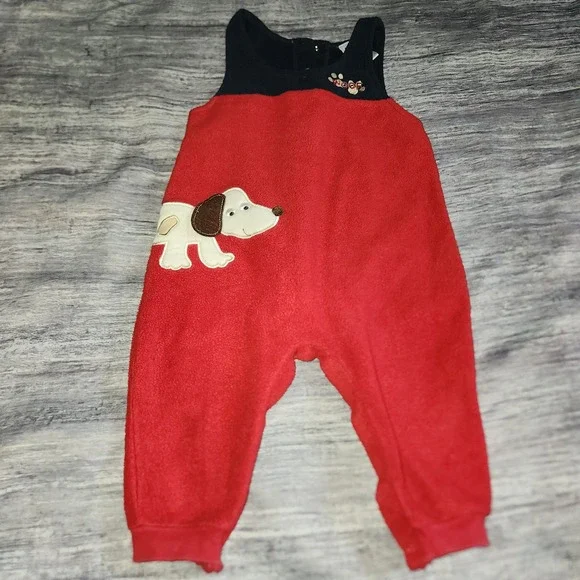 OshKosh B'gosh Red Fleece Dog Applique Overalls Jumper Baby 18‎ Months