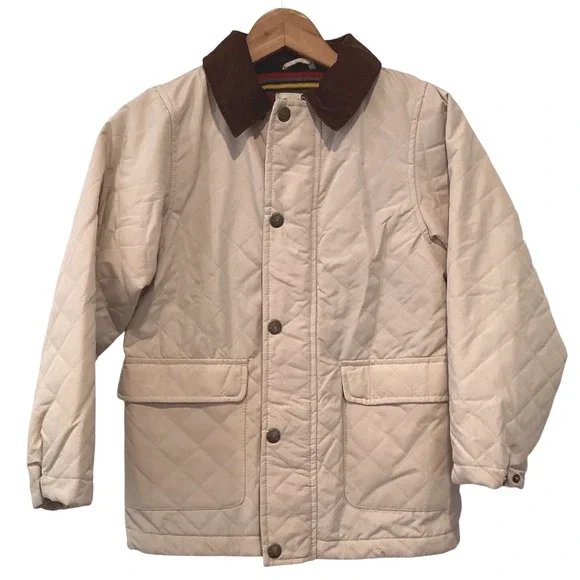 OshKosh Kids Tan Quilted Barn Jacket Corduroy Collar Fleece Lined - Size 8