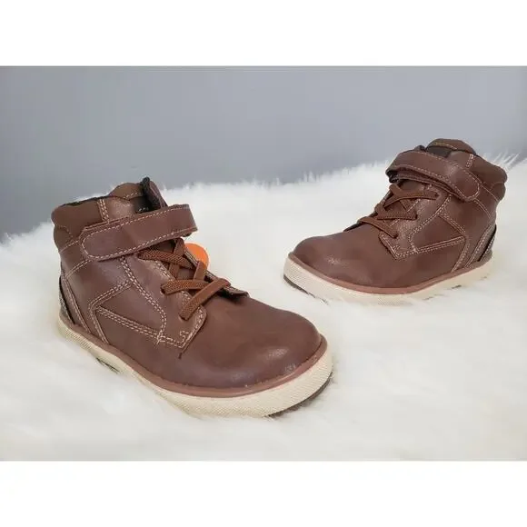 NEW Toddler Easy On Off Boot Size 5 Brown Winter fall Faux Leather‎ Combat biker