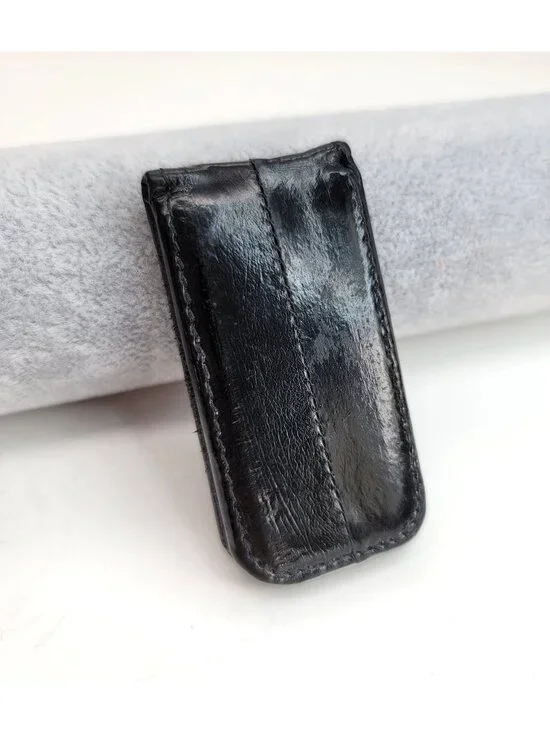 Magnetic Money Clip Black Leather 3x1.5