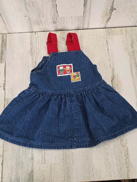Vintage OshKosh B'Gosh Denim Pinafore Jumper Dress Red Suspender Straps Size 3T