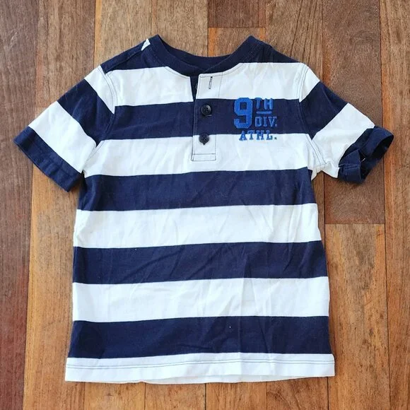 OshKosh B'gosh Toddler Cream/Navy Striped Henley Size 5T
