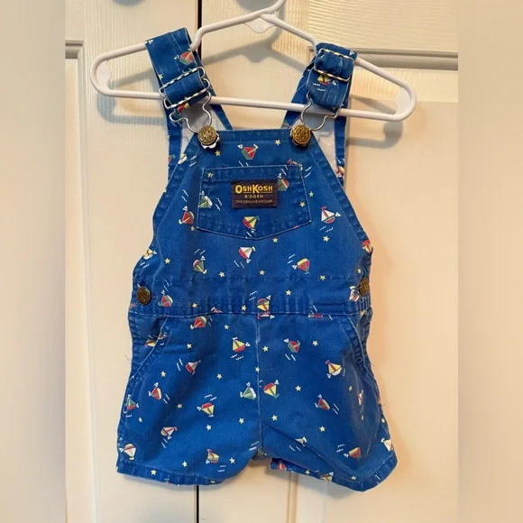 Vintage OshKosh B'gosh Blue Sailboat Print Kids Overalls