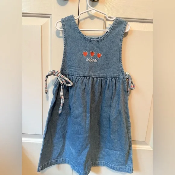 Vintage OshKosh B'gosh Denim Dress with Heart Embroidery