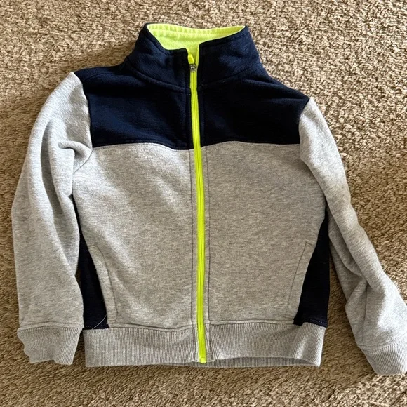 OshKosh B'gosh Navy and Gray Hoodie with Neon Yellow Zip