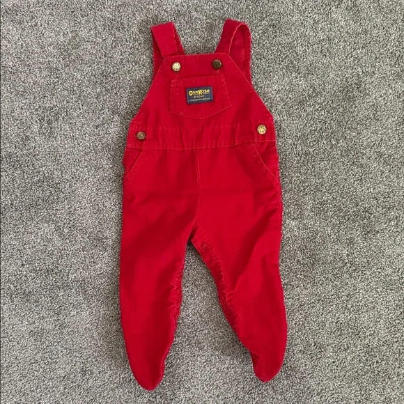 Vintage OshKosh B'gosh Bright Red Kids Overalls Footsies