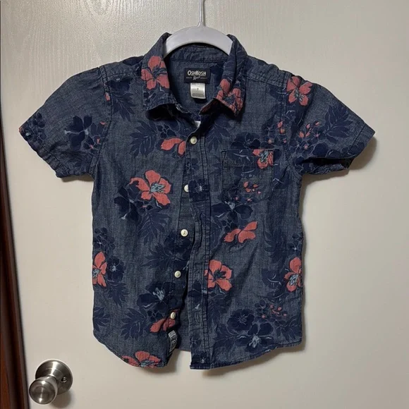 OshKosh B'gosh Kids Floral Denim Shirt - Blue and Pink Size 7