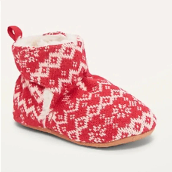 🌵3/$15 Fair Isle sweater knit slippers winter faux fur velcro baby bootie
