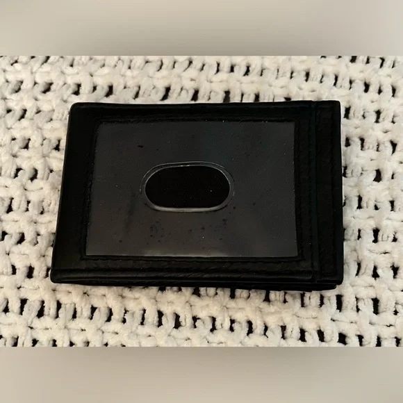 Unisex Black Leather Money Holder w/Card Slots, ID Window, Magnetic Close, RFID