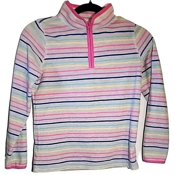 OshKosh B'Gosh Girls 1/4 Zip Fleece Top Striped Pullover Size 10/12