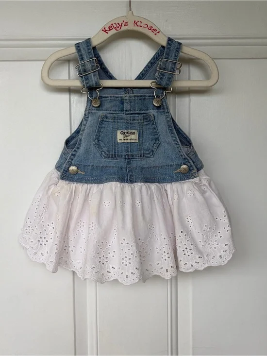 •OshKosh B’gosh• Denim & Eyelet Jumper Dress - Size 9 Months