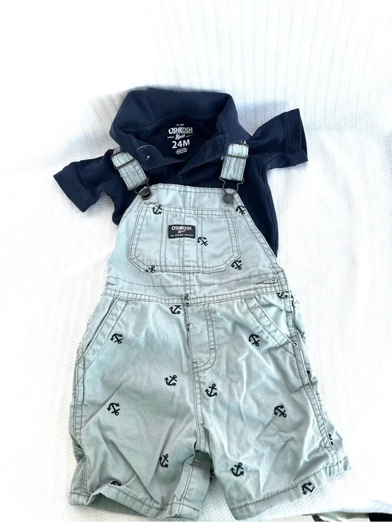 OshKosh B'gosh Anchor Print Light Gray Shortalls - 24M