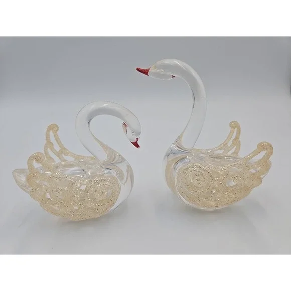 Vintage Miniature Plastic Swan Figurine Set Of 2 Swans Figurine‎ Ornament 3.5
