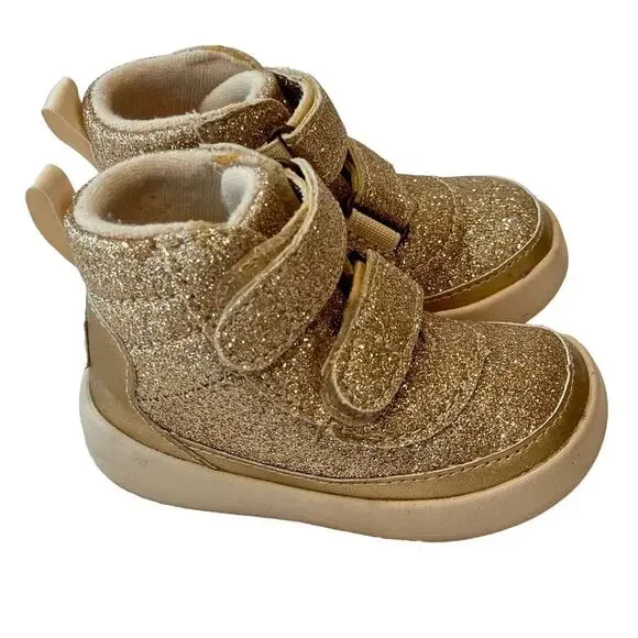 UGG Baby Girl's Pritchard Sparkles Sneaker sz 2/3 Gold Metallic Sneakers