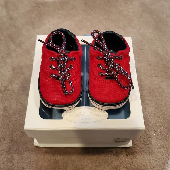 Ralph Lauren Layette Baby Red Canvas Vaughn II Shoes with Box
