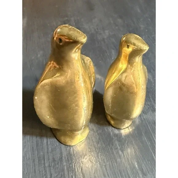 Pair‎ Of Solid Brass Vintage Penguins, Parent & Child 3