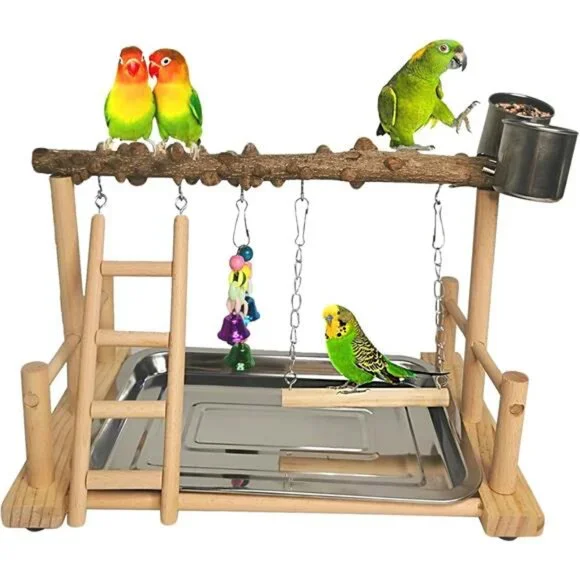 Parrot Playground Bird Playstand Wood Exercise Play Perch Exercise Gym Ladder