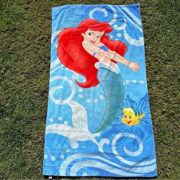 Y2K The Disney Store Ariel Flounder Cotton Beach Towel The little Mermaid 30x54