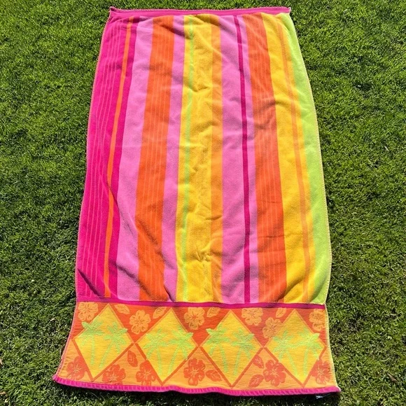Y2K 100% Egyptian Cotton Oversized Beach Towel Colorful Palms Hibiscus 36x66