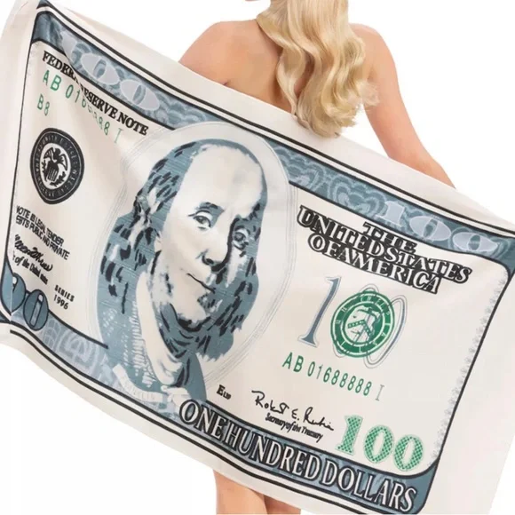 Oversized Hundred Dollar Bill Absorbent Beach Towel, NWOT